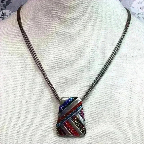 Chico’s Silver Necklace with Muti Colored Pendant - Picture 1 of 4